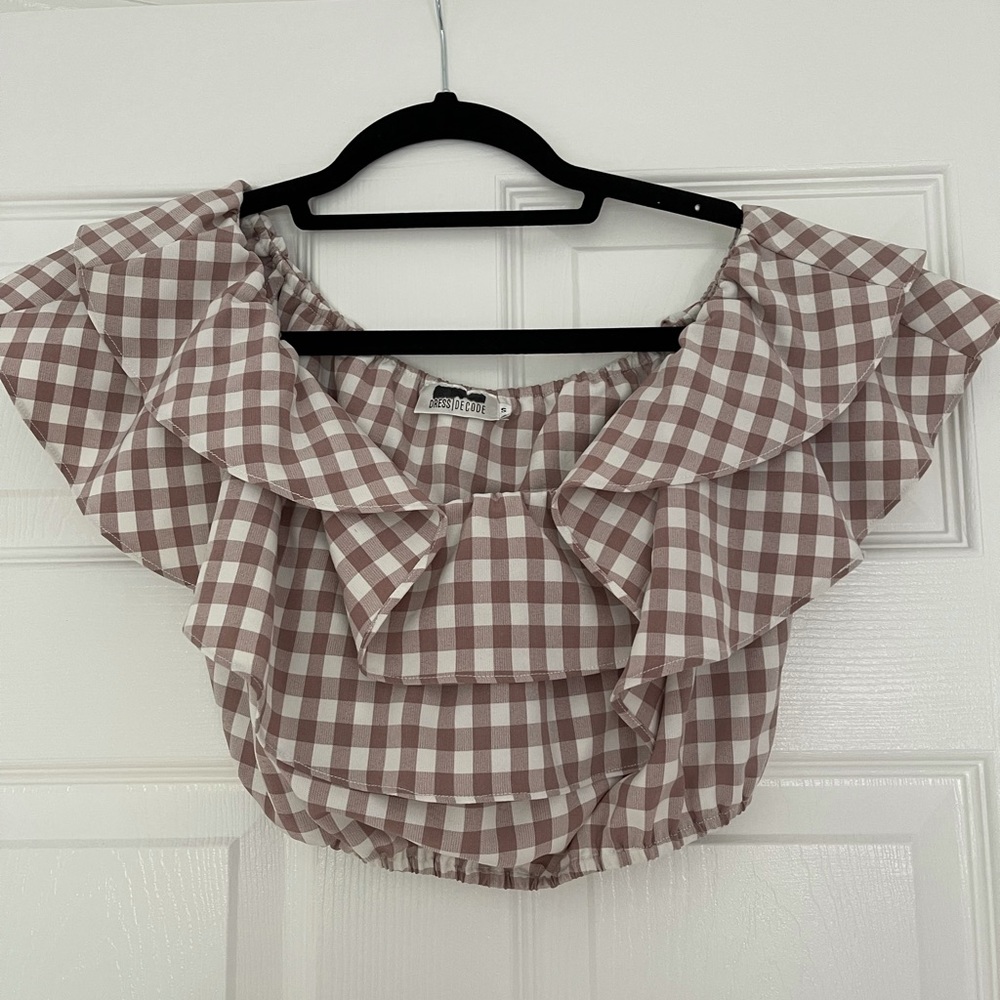 Pink and white gingham crop top